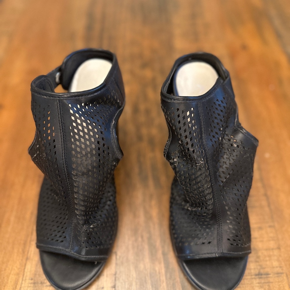 Black High Heel Perforated Heeled Boots